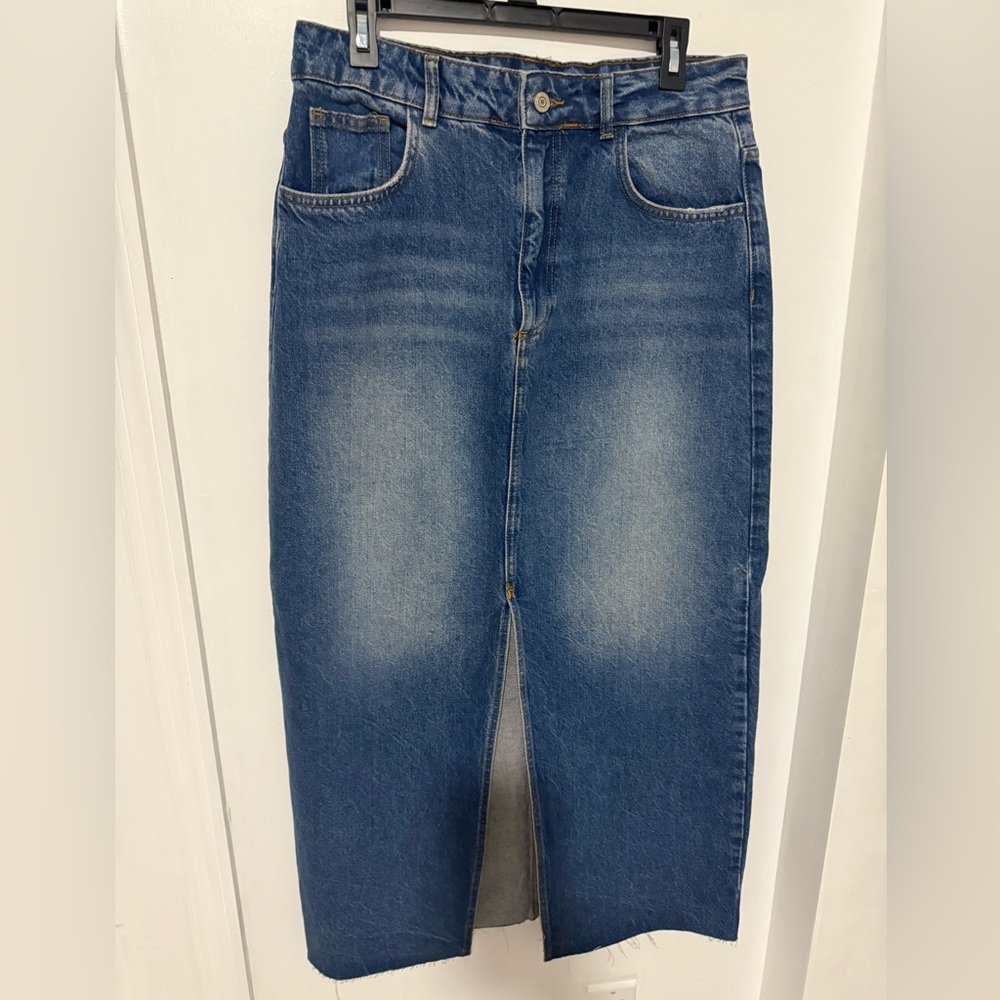 Blue Denim Midi Skirt